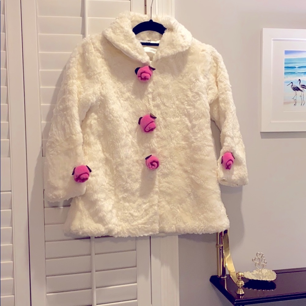 Company Kids faux fur & rose coat size 7-8